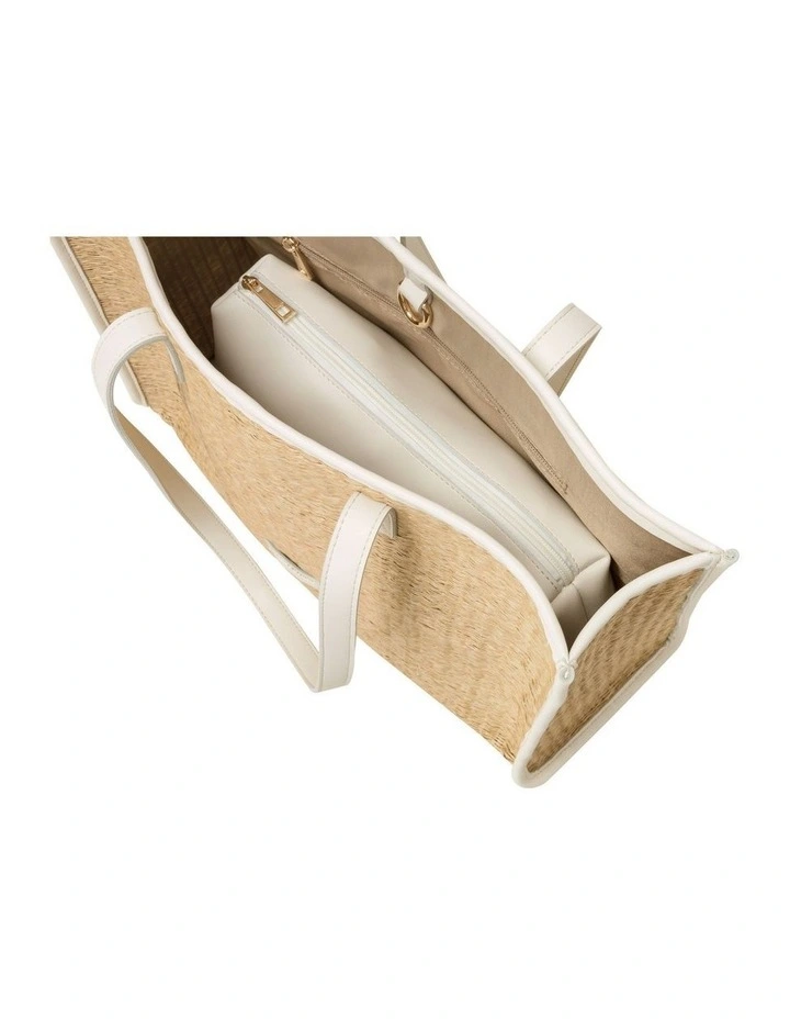 STRAW BOX TOTE BAG IN NATURAL STRAW WITH WHITE TRIM image 5