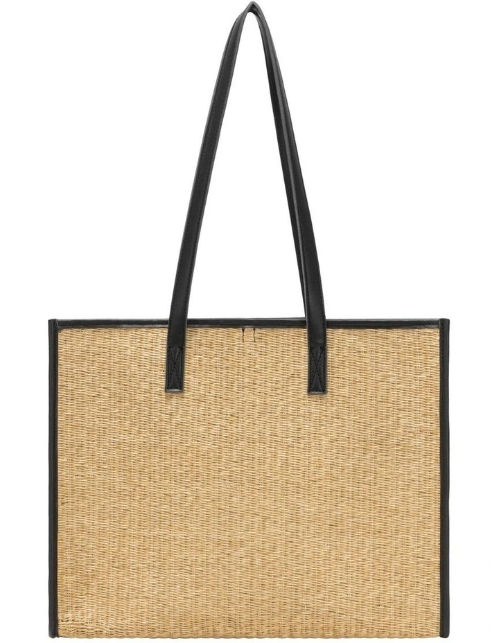 STRAW BOX TOTE BAG IN NATURAL STRAW WITH BLACK TRIM image 3