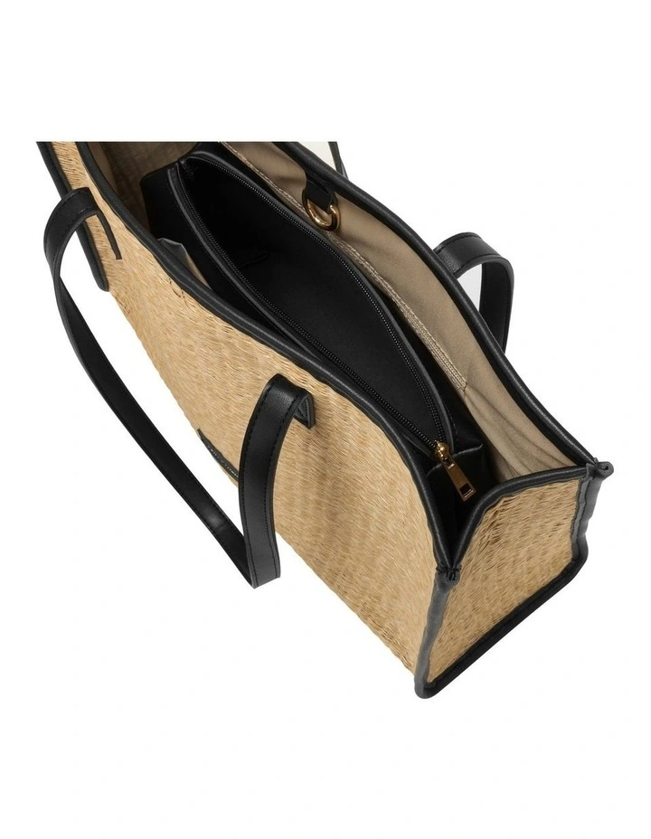 STRAW BOX TOTE BAG IN NATURAL STRAW WITH BLACK TRIM image 5