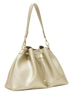 DRAWSTRING SHOULDER CROSS BODY IN GOLD