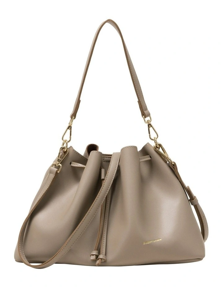 DRAWSTRING SHOULDER CROSS BODY IN TAUPE image 2