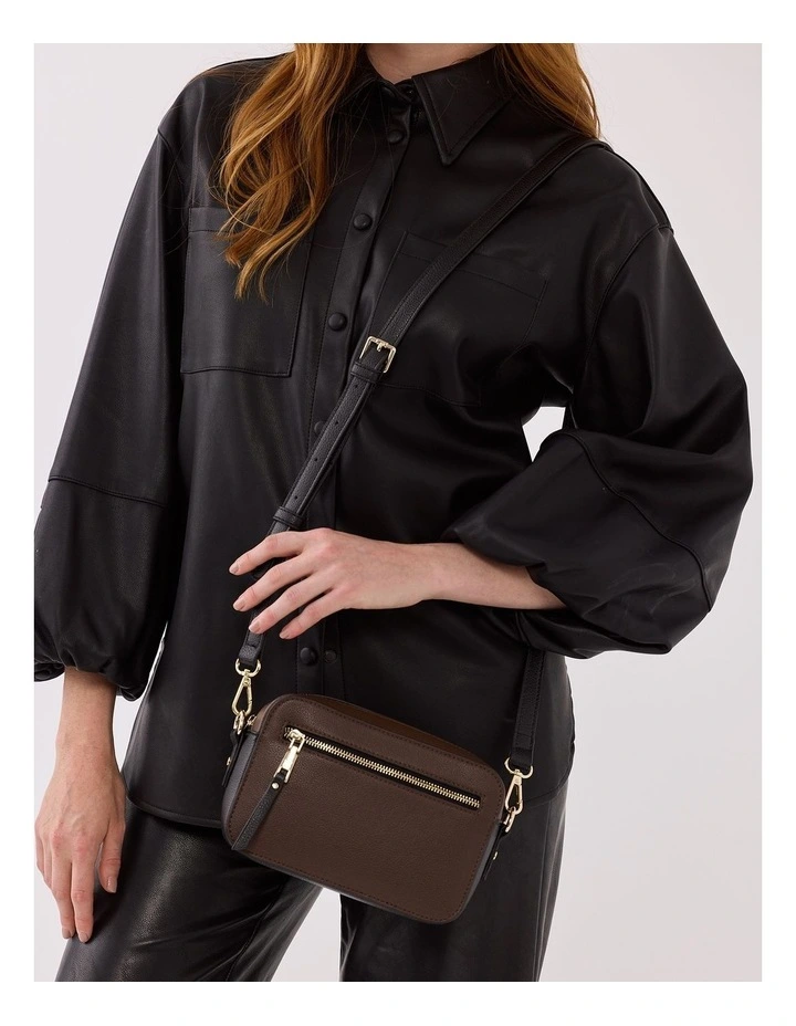 Nina Zip Front Camera Crossbody Bag in Chocolate / Black image 2