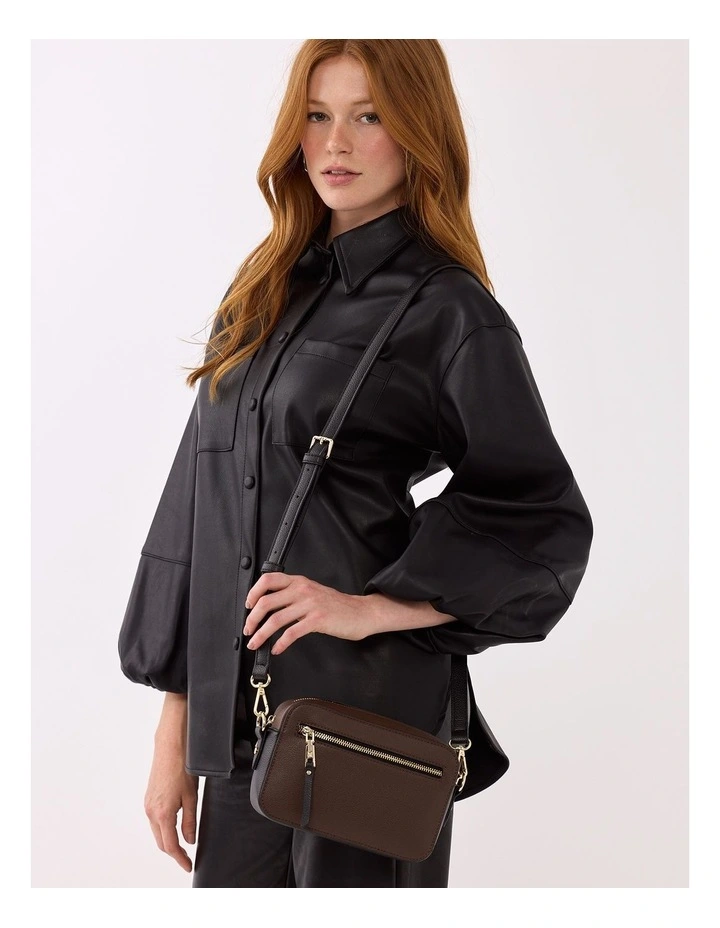 Nina Zip Front Camera Crossbody Bag in Chocolate / Black image 3