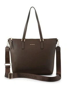 Inga Large Zip Top Tote Bag with Laptop Pocket Monogram Bag Strap in Chocolate