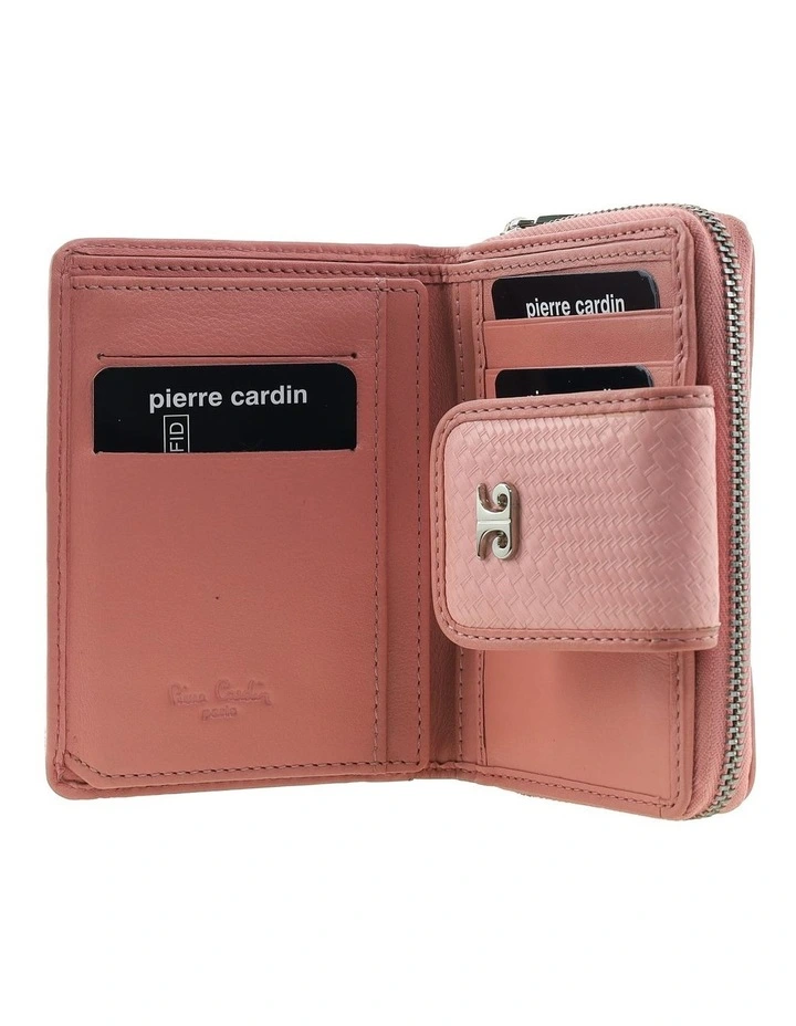 Pierre Cardin Genuine Leather Bi-Fold Wallet with Zip Coin Section in Pink image 2