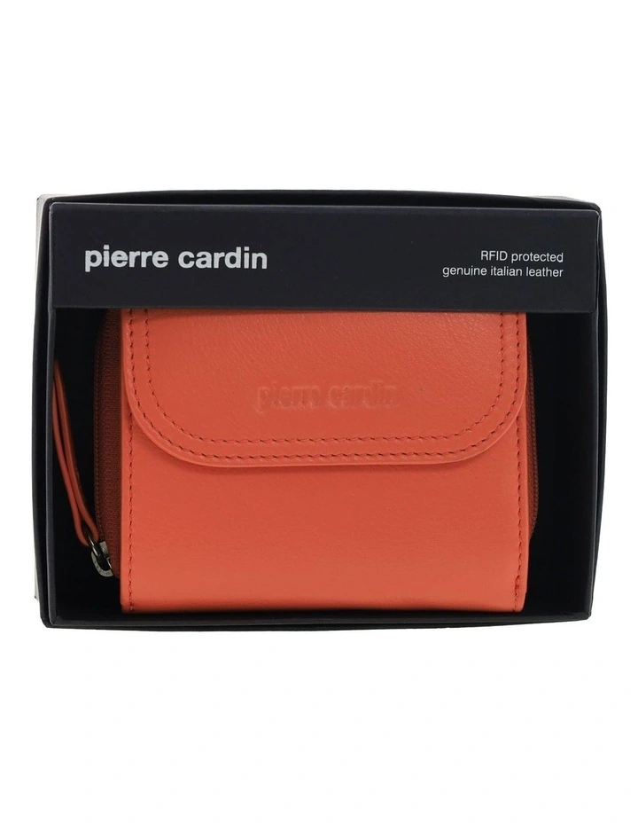 Pierre Cardin Genuine Leather Tri-Fold Tab Wallet in Tangerine image 5