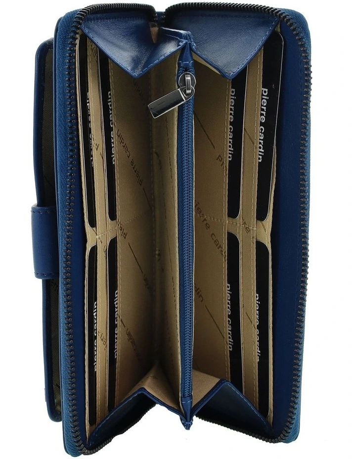 Pierre Cardin Zip Around Leather Wristlet Wallet in Navy image 2