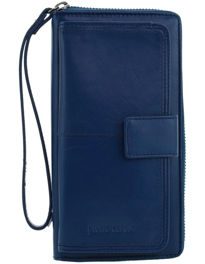 Pierre Cardin Zip Around Leather Wristlet Wallet in Navy image 3