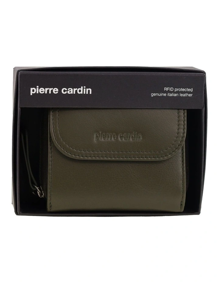 Pierre Cardin Genuine Leather Tri-Fold Tab Wallet in Khaki image 5