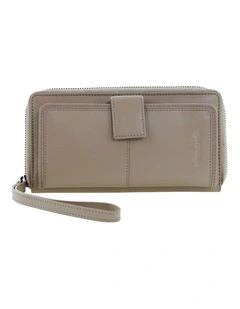 Pierre Cardin Zip Around Leather Wristlet Wallet in Taupe