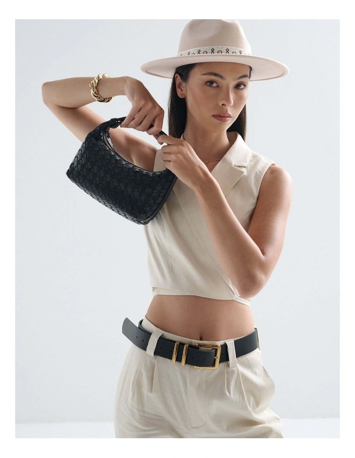 Cleo Woven Handbag - Black image 4