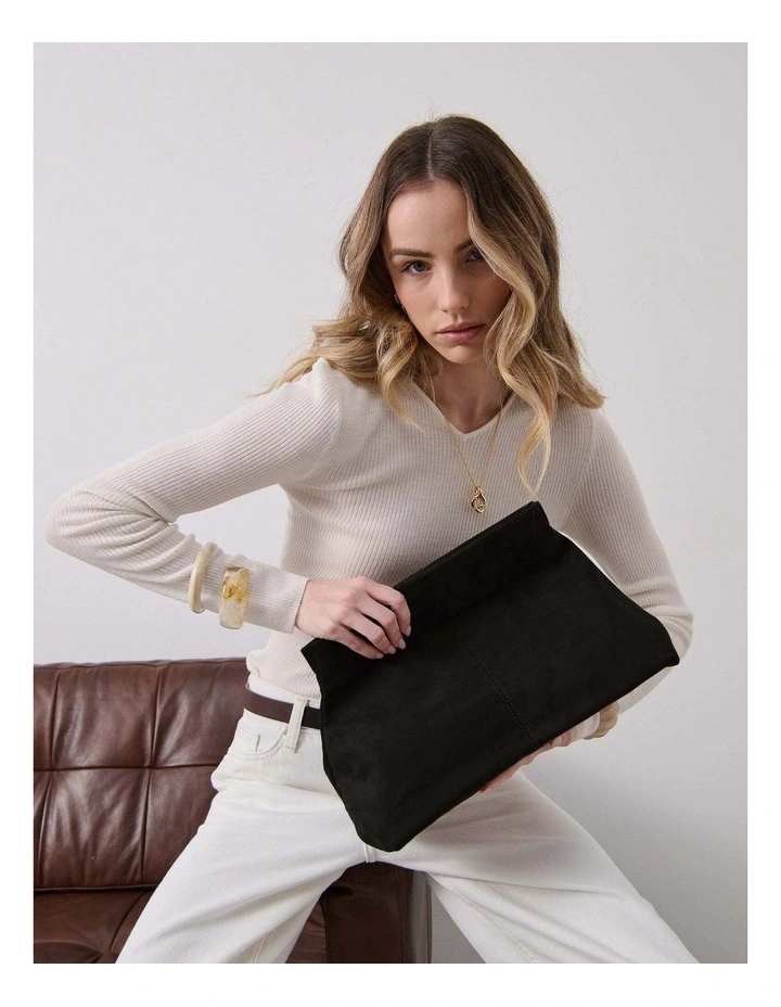Becca Suede Clutch Bag - Black image 4