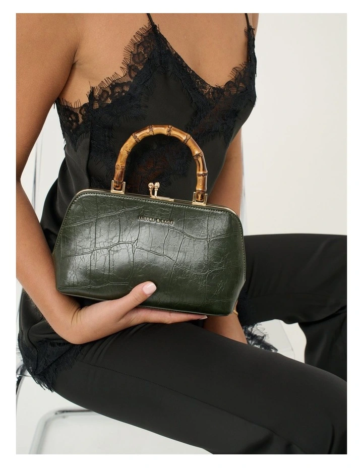 Palmier Bamboo Handle Handbag - Green image 4