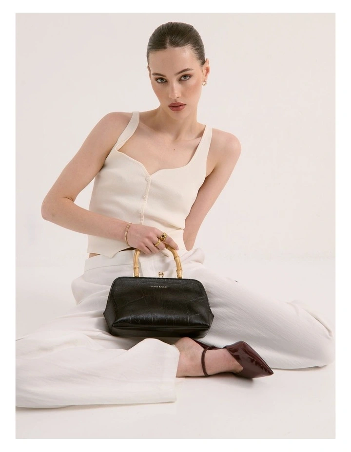 Palmier Bamboo Handle Handbag - Black image 2