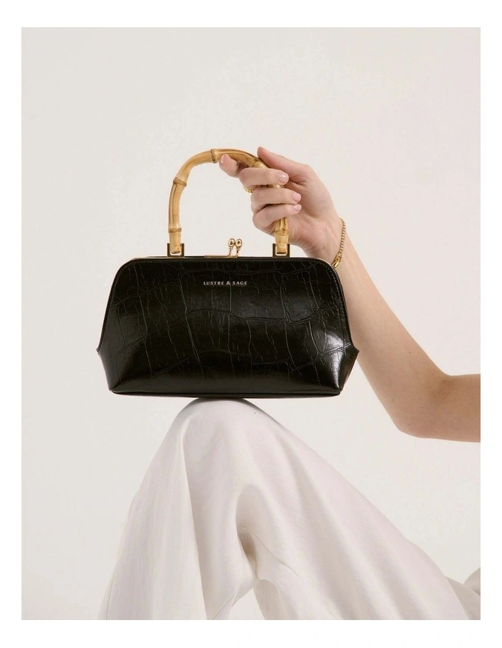 Palmier Bamboo Handle Handbag - Black image 3