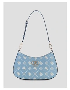Emelie Top Zip Shoulder Bag in Light Blue Logo