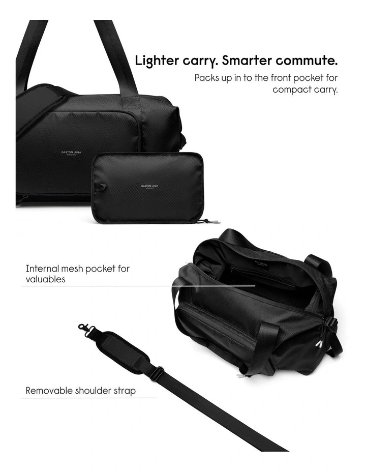 Gaston Luga Packable Lightweight Duffel (23L) Foldable Travel Bag in Black image 6