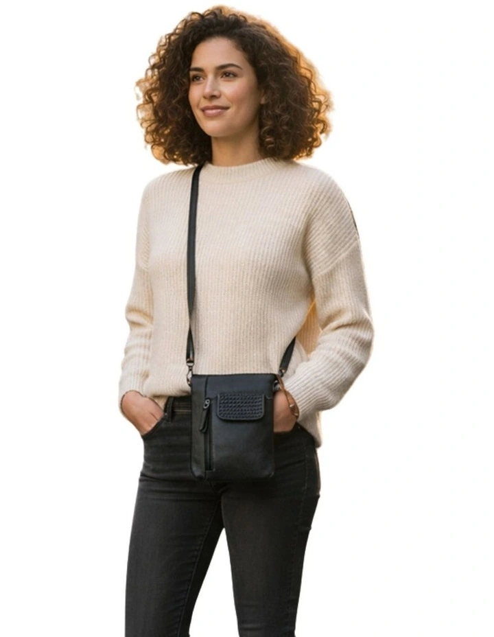 Bathurst Woven Flap Leather Crossbody Bag in Black image 6