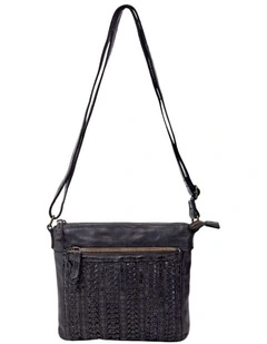 Armidale Woven Detail Leather Crossbody Bag in Black