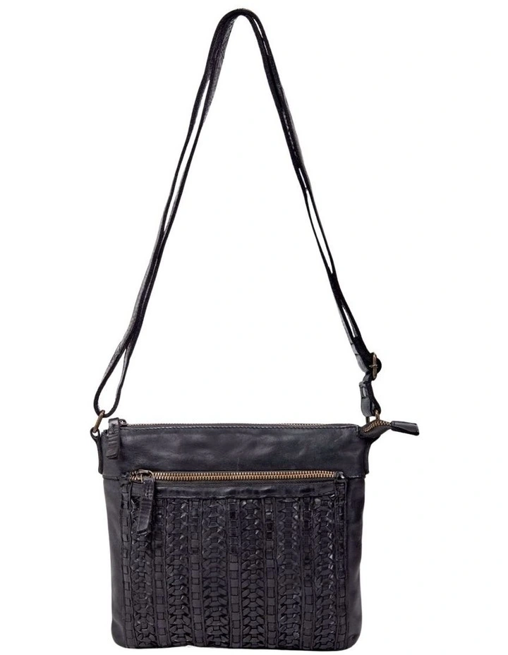 Armidale Woven Detail Leather Crossbody Bag in Black image 1