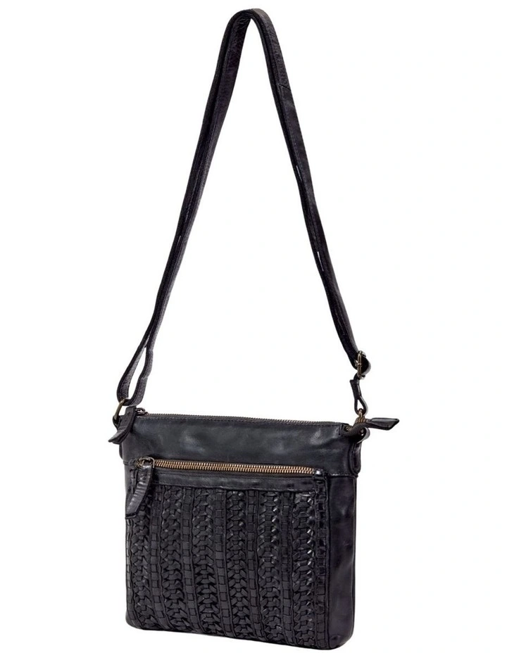Armidale Woven Detail Leather Crossbody Bag in Black image 3