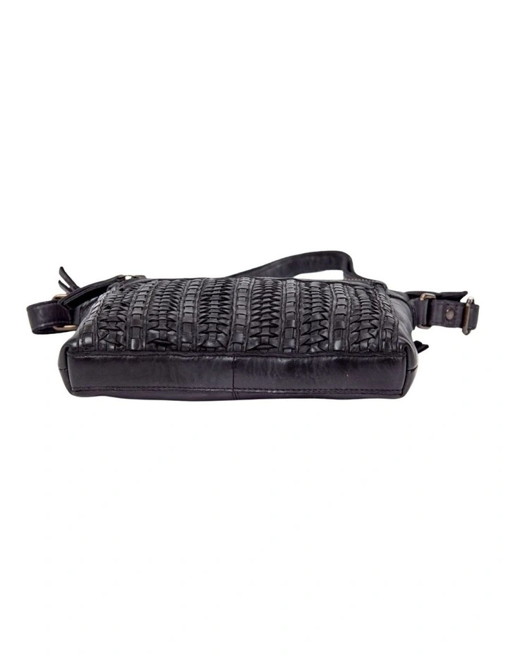 Armidale Woven Detail Leather Crossbody Bag in Black image 5