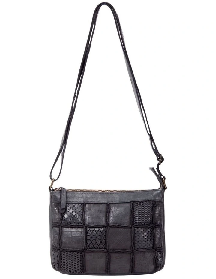 Tamworth Patchwork Detail Leather Crossbody Bag in Black image 1