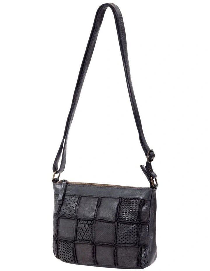 Tamworth Patchwork Detail Leather Crossbody Bag in Black image 3