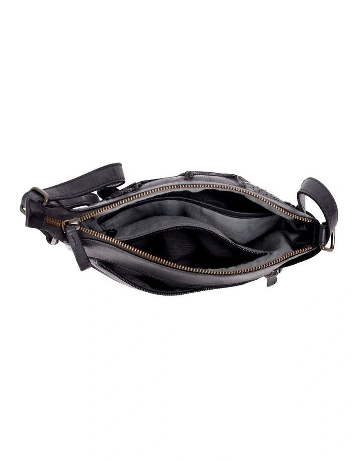 Tamworth Patchwork Detail Leather Crossbody Bag in Black image 4