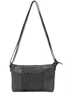 [Jindabyne]   [Woven Panelled Leather]   [Crossbody Bag] [in Black]