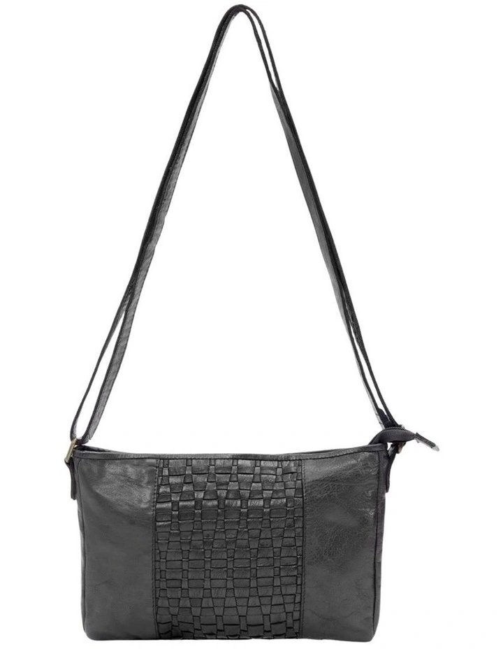 Jindabyne Woven Panelled Leather Crossbody Bag in Black image 1