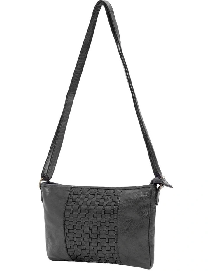 Jindabyne Woven Panelled Leather Crossbody Bag in Black image 3