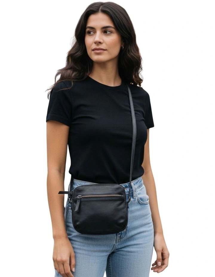 Bondi Leather Crossbody Bag in Black image 6
