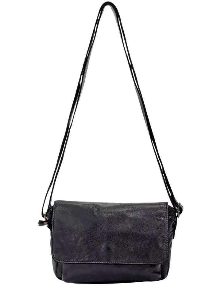Esperance Leather Flapover Crossbody Bag in Black image 1