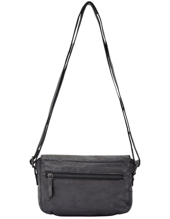 Esperance Leather Flapover Crossbody Bag in Black image 2