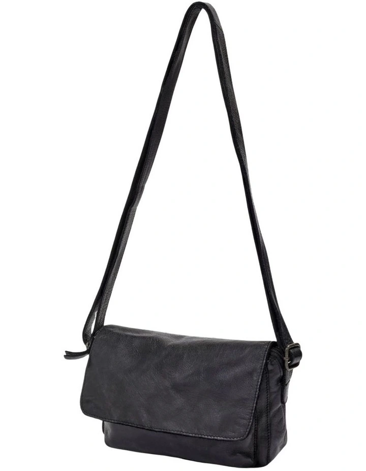 Esperance Leather Flapover Crossbody Bag in Black image 3