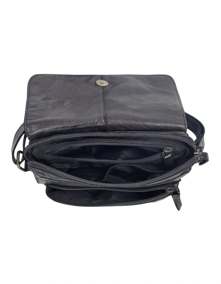 Esperance Leather Flapover Crossbody Bag in Black image 4
