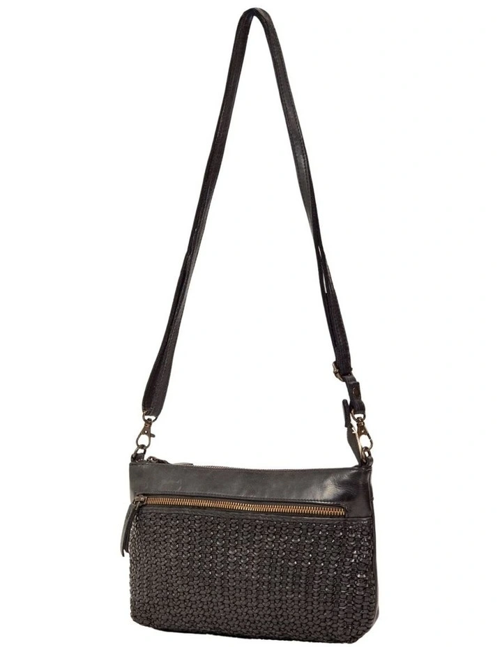Bendigo Woven Detail Leather Crossbody Bag in Black image 3
