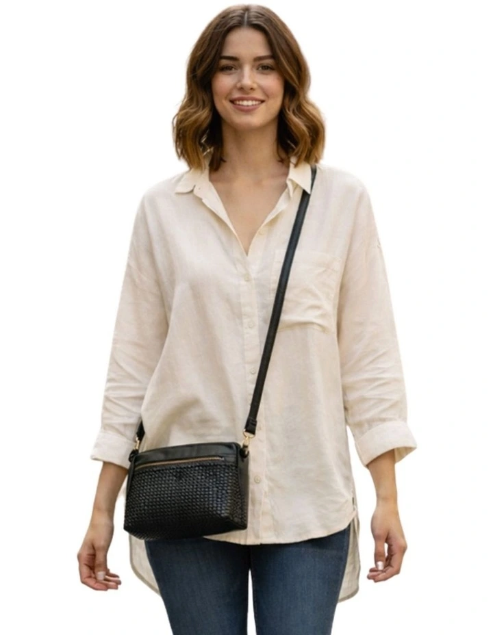 Bendigo Woven Detail Leather Crossbody Bag in Black image 6