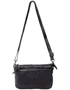 Renmark Woven Detail Leather Crossbody Bag in Black