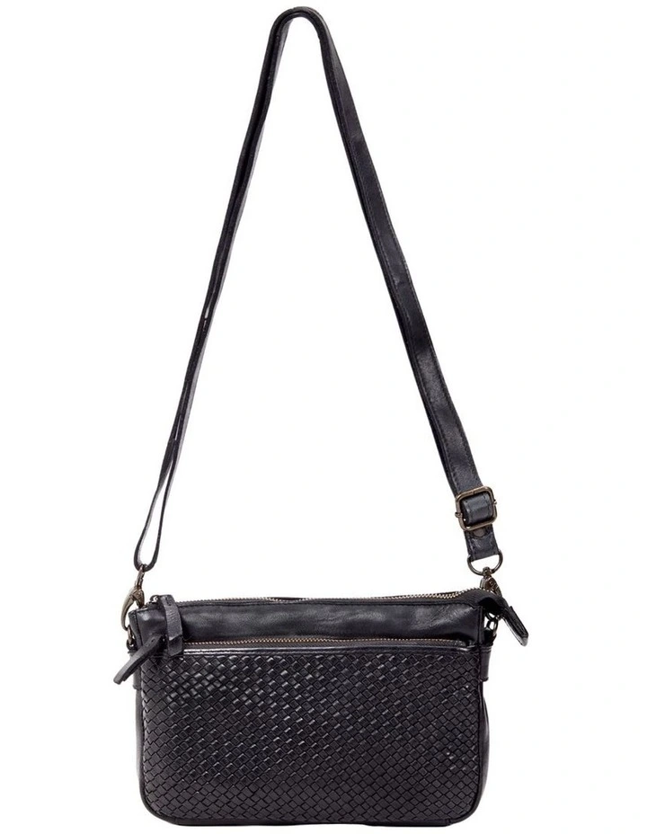 Renmark Woven Detail Leather Crossbody Bag in Black image 1