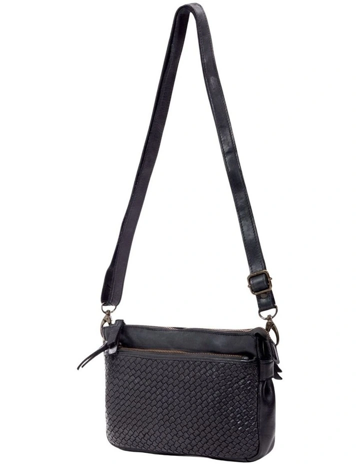 Renmark Woven Detail Leather Crossbody Bag in Black image 3