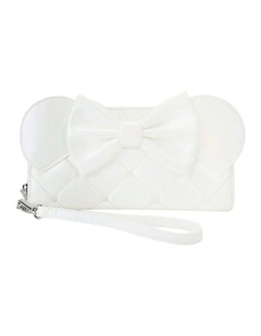 Disney Irredescent Wedding Leather Zip Around Wristlet Wallet Coin Purse 8x4in