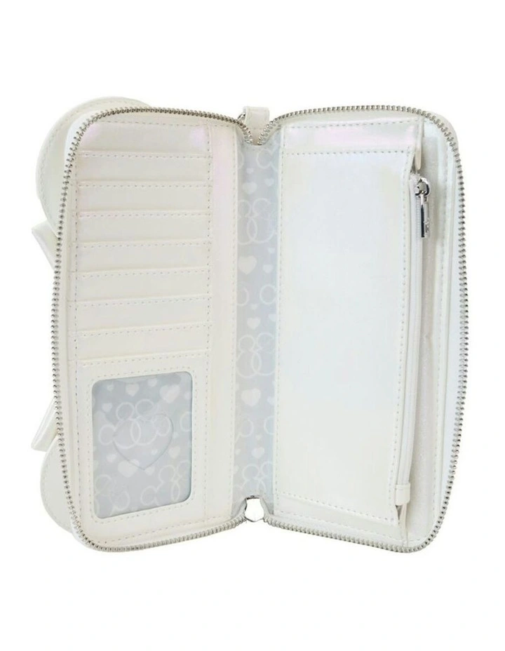 Disney Irredescent Wedding Leather Zip Around Wristlet Wallet Coin Purse 8x4in image 4