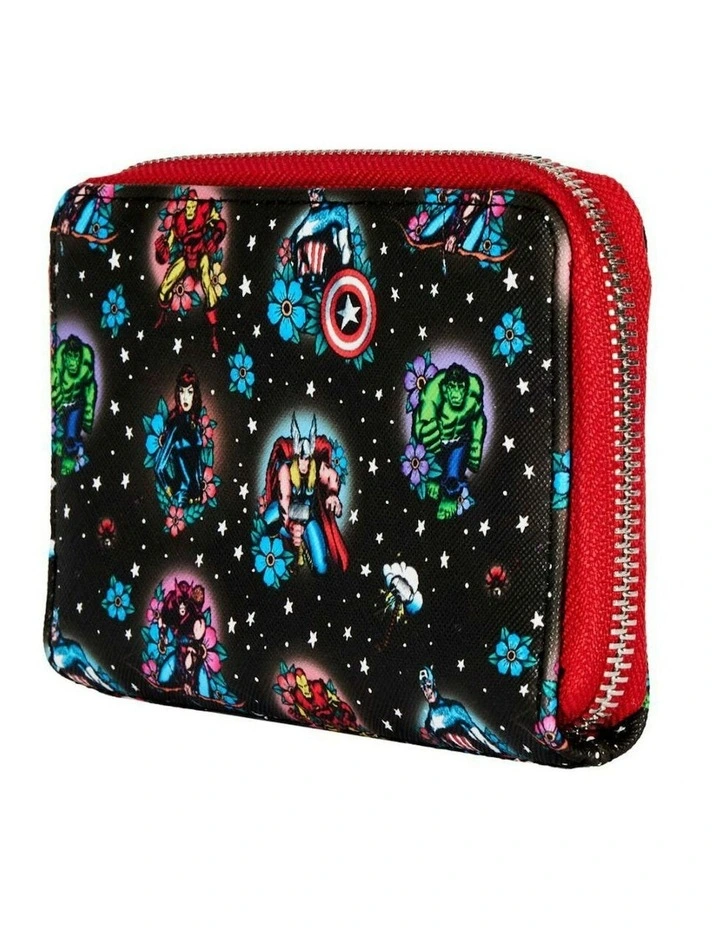 Marvel Comics Avengers Floral Tattoo Zip Around Coin Purse Wallet 15.24cm image 2