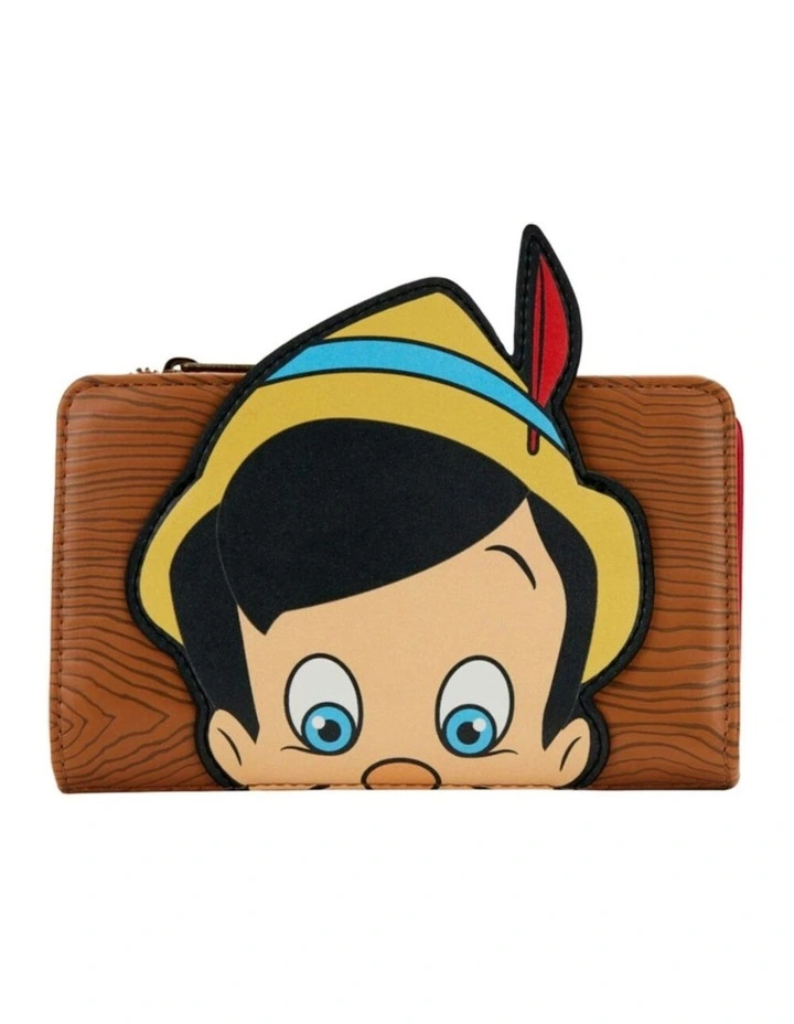 Pinocchio (1940) Faux Leather Pinocchio Peeking Flap Zip Around Purse 6.5x4in image 1