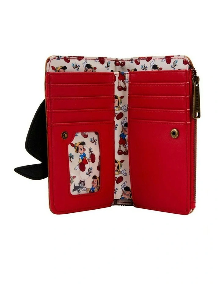 Pinocchio (1940) Faux Leather Pinocchio Peeking Flap Zip Around Purse 6.5x4in image 2