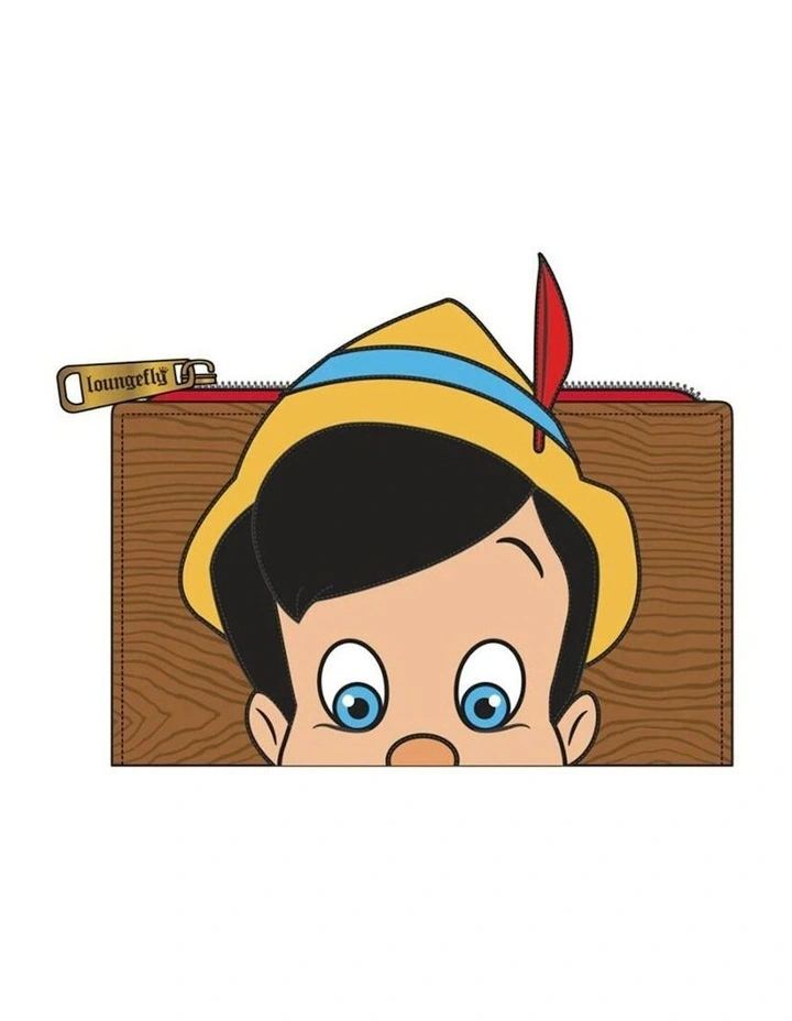 Pinocchio (1940) Faux Leather Pinocchio Peeking Flap Zip Around Purse 6.5x4in image 3
