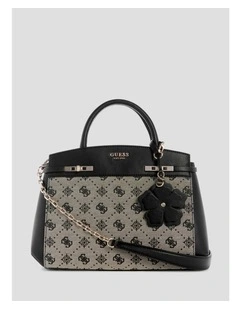 Black Logo Melinda Triple Compartment Satchel Bag