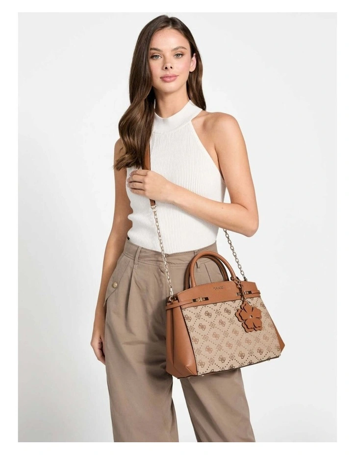 Melinda Triple Compartment Satchel Bag in Brown Logo image 2